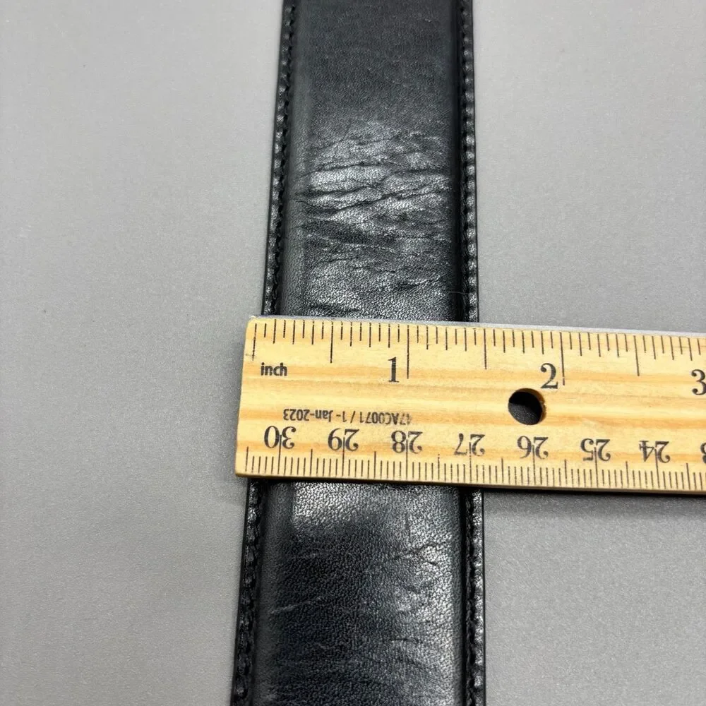 Vintage Fossil Y2K Black Full Grain Leather Belt Solid Brass Buckle Wmns Small